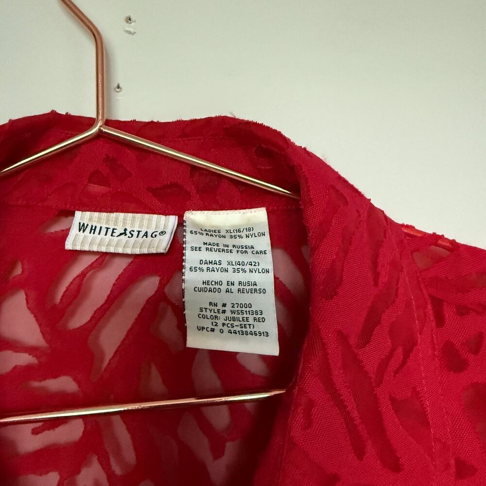 White Stag Womens Top XL Red Sheer Romantic Coquette Vintage Valentine's Day - Picture 4 of 6